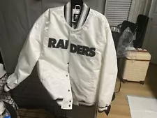 STARTER Raiders Vegas Oakland Satin White Jacket Traditional Snap Down XL