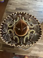 Vtg Mariachi Large Gold & Brown Velvet Mexican Sombrero by PARIS 1900/ROMA 1898