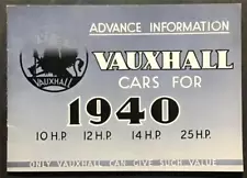 VAUXHALL CARS for 1940 Sales Brochure SEP 1938 #V92/7/39 64335 10-FOUR 12-Four+