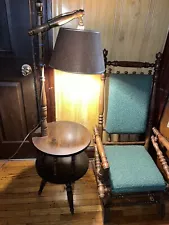 Vintage Floor Lamp With Table Tri-leg And Double Shelf