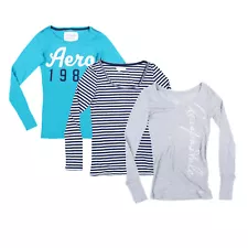 Aeropostale Women's T-Shirt Long Sleeve Crew Neck Casual Graphic Tee Top Xs S L