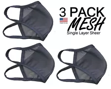 3 Pack Sports Mesh Black Sheer Face Mask Breathable Made In USA plus lanyard