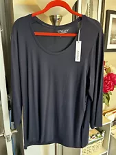 New ListingChico's TOUCH of COOL SCOOP 3/4 SLEEVE TEE Size 3 XL 16 18 Navy Blue Top NWT $40