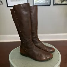 Born Sage Tall Riding Boots Women's 11 M Brown Leather Side Zip Button Low Heel