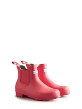 HUNTER Womens Pink Back Pull-Tab Original Chelsea Toe Block Heel Rain Boots 9