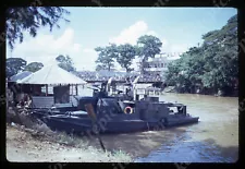 sl91 Original slide 1960's Vietnam Patrol w/ guns boat on river 771a