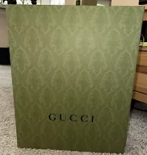 Authentic Green Gucci Empty Green Gift Box 16 X 12 X 2 inches W/ Ribbons, Tissue