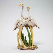 Fusco Martini Handmade Eclectic Italian Porcelain Sculpture Cranes Birds 8"h Vtg