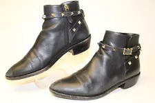 USED Valentino Garavani Women 9 39 Leather Rockstud Italy Made Biker Ankle Boots