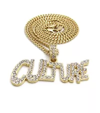 Iced Migos Culture Pendant & 24" Box, Cuban, Rope Chain Hip Hop Necklace