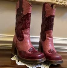 Vintage 90s DESTROY platform western boots square toe cowboy cowgirl heels pink