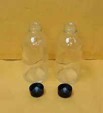 2 empty Bottles 4 oz *120 ml* Clear Boston Round Glass With Black Cap FREE SHIP