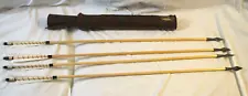 4 TRADITIONAL WOOD FEATHER FLETCHED ARROWS W/TIPS & LEATHER QUIVER ARCHERY