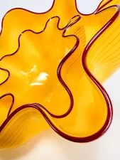 Dale Chihuly Signed Saffron Seaform Pair Contemporary Glass Art and Display Case