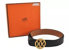 Authentic HERMES Leather Belt Size 70cm 27.6" Black Brown Box 8186K