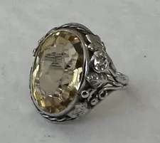 Antique Estate Sale Sparkling Large Yellow Citrine Sterling Silver Size 5.5 Ring