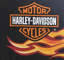 Harley Davidson Fabric PANEL 19” x 23” Black Flame Shield Logo Crafts Quilts