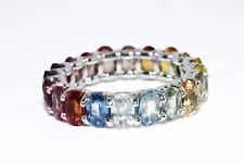 $6,000 9.36CT NATURAL OVAL CUT MULTI COLOR GRADUATED SAPPHIRE ETERNITY PLAT BAND