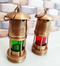 Set Of 2 Antique Brass Minor Lamp Vintage Nautical Ship Boat Light Lantern Décor