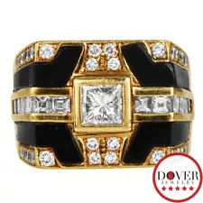 Estate Diamond 2.05ct Onyx 18K Gold Signet Mens Ring 14.6 Grams NR