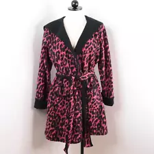 Betsey Johnson Women's M Hot Pink & Black Leopard Fleece Hooded Robe Jacket