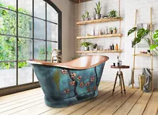 Heavy /Solid Copper Smooth Bathtub Floral Design 58"x28"x28"