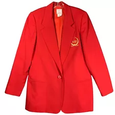 Vintage Mary Kay 10 Tall Red & Gold Embroidered Crest Jacket Blazer Angelica