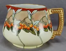 New ListingJP Limoges Hand Painted Signed LM Cherries Yellow & Gold Cider Lemonade Pitcher