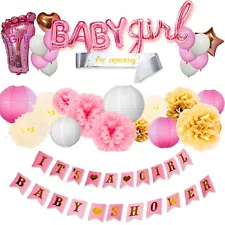 37 Piece Baby Shower Decorations for Girl: Banners Balloons Lanterns Sash & More