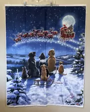 NEW RJ McDonald for Four Seasons Santa Sleigh Dogs Cats Quilting Panel 34x43"