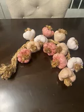 Vintage Hanging Ceramic 12 Garlic Bulbs On A Rope. Kitchen Rustic Decor￼ 26 in.