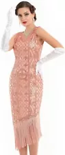 PrettyGuide Women's Flapper Dresses 1920s Gatsby Sequin Fringed Asymmetric Hem R