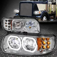 [LED HALO DRL+SIGNAL] FOR 08-22 PETERBILT 388 389 567 PROJECTOR HEADLIGHT CHROME (For: 2021 Peterbilt 389)