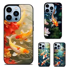 Japanese Koi Fish Pond For iPhone 10 11 12 13 14 15 Pro Max Rubber Cover