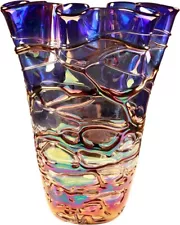 12x14" Art Glass Vase Hand Made Hand Blown Glass Stunning Colors Shape Design