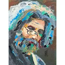 Original Jerry Garcia Abstract Palette Knife Painting Art Grateful Dead 12x16"