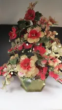 MID CENTURY MODERN X-Large Chinese Jade Quartz Stone Glass Flower Bonsai Tree