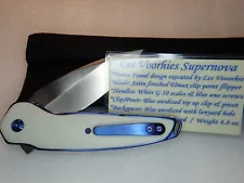 Les Voorhies Knives Custom Supernova White G-10 Blue Anodized Titanium Knife