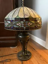 Tiffany Style Reproduction Slag & Stained Glass Lamp Shade w/ Footed Base 26"