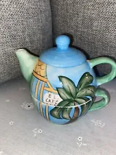 TEA FOR ONE-3 Piece Teapot Cup Florida Marketplace Palm Tree El Cafe'