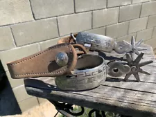 Vintage Mexican Charro Spurs, Engraved With Leather Straps