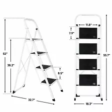 4 Steps Ladder Folding Anti-Slip Safety Tread Industrial Use 300Lbs Load Garden