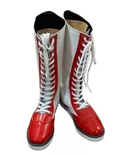 Wrestling Long Shoes, Handmade, 100% Genuine Leather, White & Red, Customizable