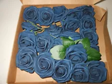 Box of 21 Blue Silk Wedding Flowers (Roses), Velvety, Ling's Moment