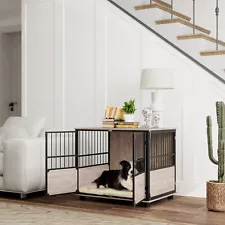 Dog Crate Furniture, Dog Cage End Table Indoor w/ Cushion for Large Dogs