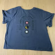 Vibe N' "Stay Positive Stay Blessed” Moon phases T Shirt Large Blue Crop Top