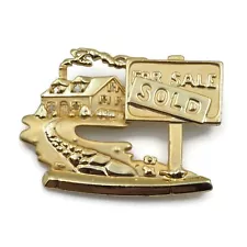 Vintage AJC Polished And Frosted Gold Tone Home Realtors For Sale & Sold Brooch