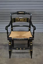 L. Hitchcock Arm Chair Black and Gold with Rush Seat made in Connecticut