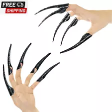 10 Pcs Long Finger Claws ,Cuff Design Adjustable Black Metal Nail Rings Extensio