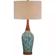 Rocco Mid Century Modern Table Lamp 30" Tall Blue Teal Ceramic for Bedroom House